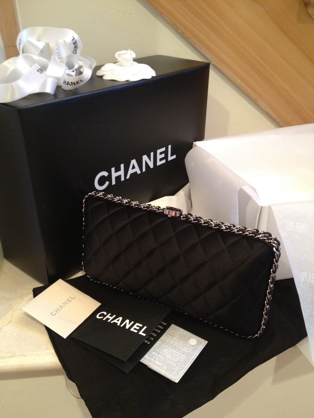 香港代购 Chanel香奈儿 黑色锻面菱格手提包包