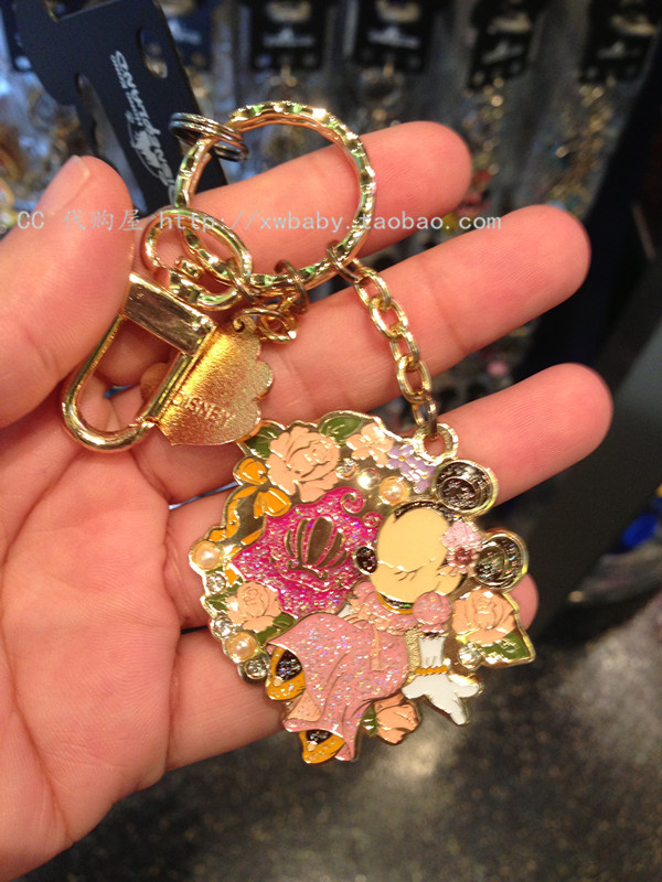 香港迪士尼代购 礼品 钥匙扣 米妮 玫瑰花丛图案