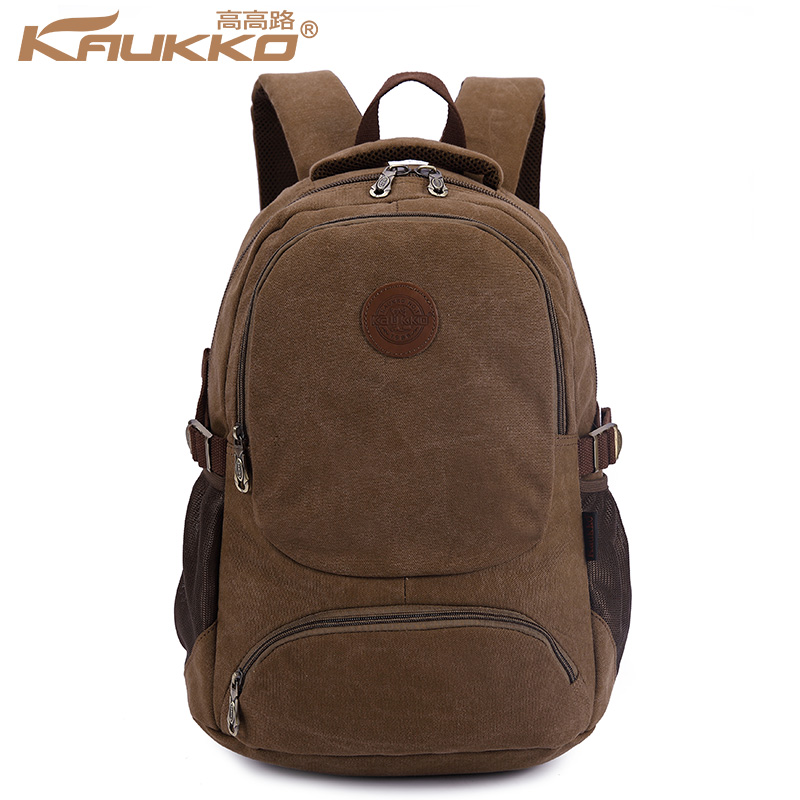 高高路 男士帆布双肩背包 学生书包 复古学院风