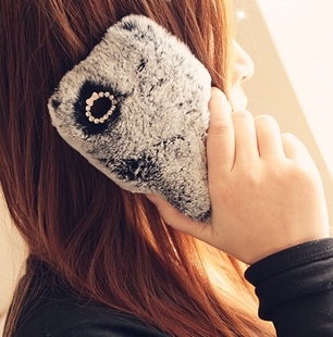 顶!iphone4s苹果iphone5毛绒手机壳獭兔毛真皮