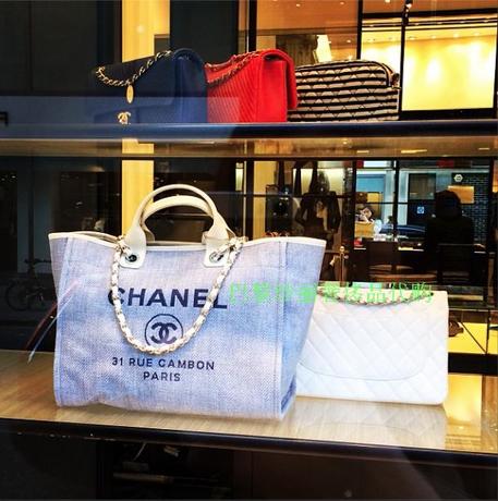 Chanel\/香奈儿 2014新款 粉蓝色超大号帆布包