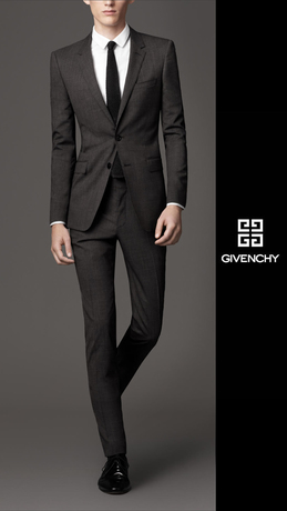 正品纪梵希GIVENCHY男装深灰色暗格子纯羊毛