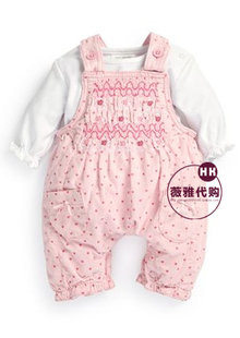 英国NEXT正品代购-粉红爱心吊带裤+上衣(二件