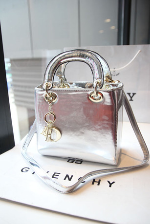 香港代购 杨颖 镜面银色菱格包包亮面戴妃包 孙