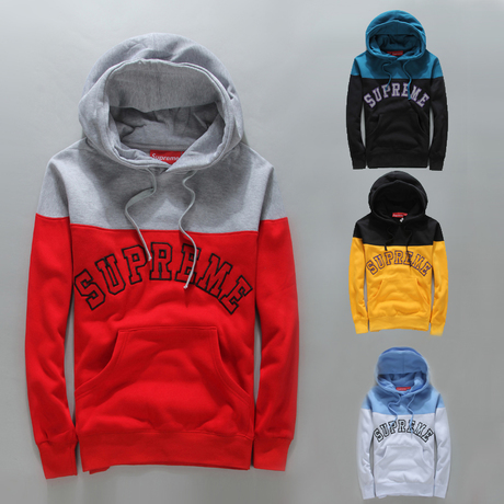 正品代购 欧美潮牌supreme连帽拼色抓绒套头