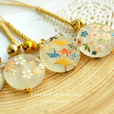 日本直送 浅草寺御守 扁形浪漫水晶磨砂球 祈福手机挂件链绳 4款 - 淘香港