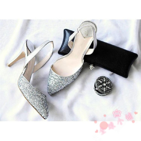 香港it代购女鞋凉鞋真皮尖头高跟鞋细跟亮片绑