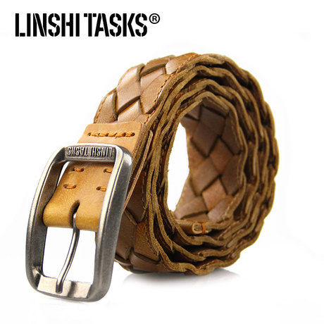 香港品牌纯手工皮带头层牛皮编制腰带裤带 男