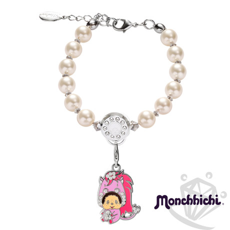 正品蒙奇奇施华洛世奇奶白水晶珍珠小马手链女