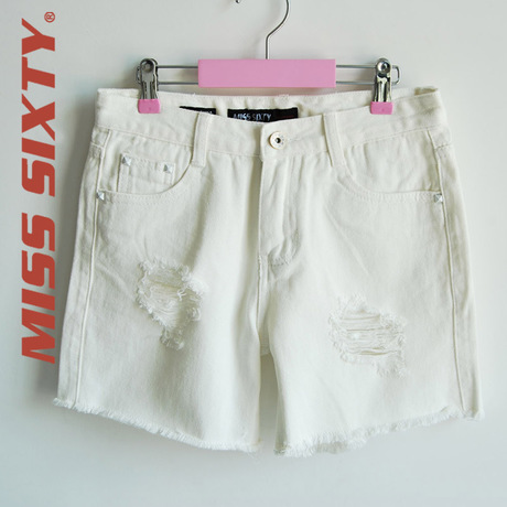 香港it正品代购miss sixty牛仔短裤女中腰破洞米