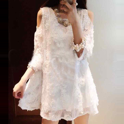 IT代购韩国SZ轻薄蕾丝立体花朵甜美性感露肩婚