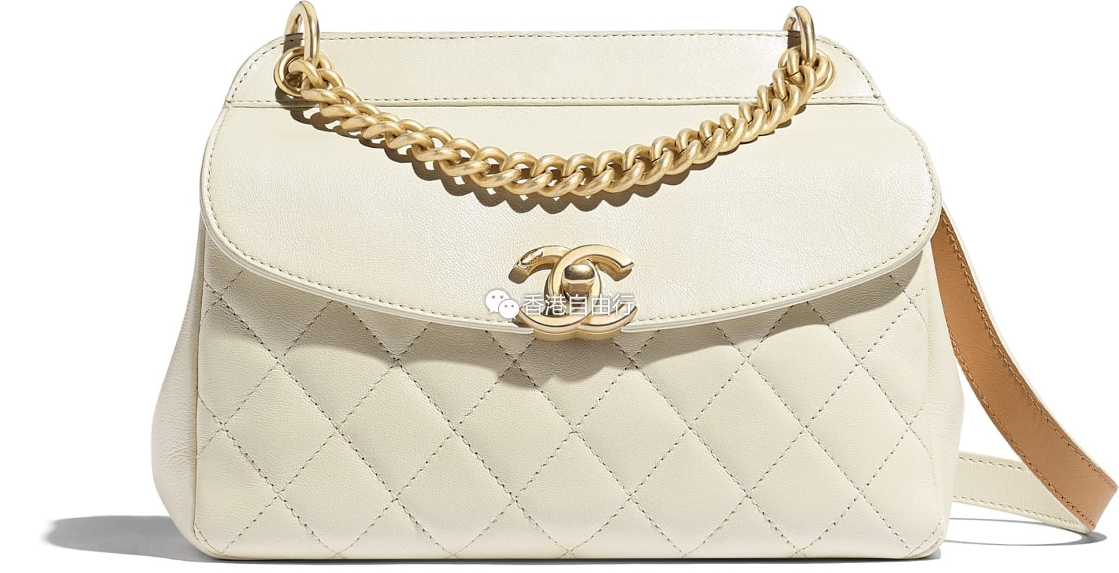95新Chanel香奈儿金球方胖子白色羊皮复古金扣链条包 - 阿里资产